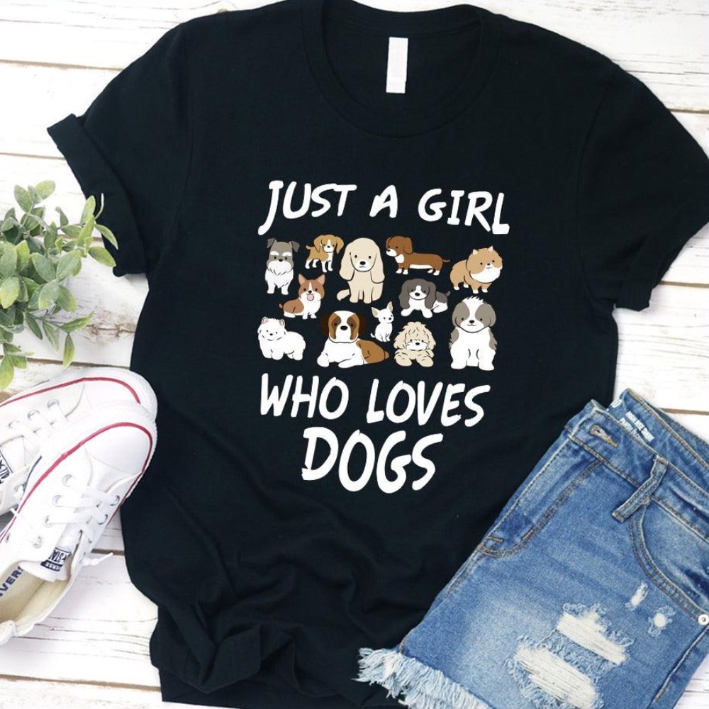 Just A Girl Who Loves Dogs Colored Print T-Shirt Black XS NWOT